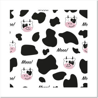 Cute cow Moo face black white Posters and Art